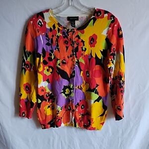 Spense multicolored floral button front sweater size M